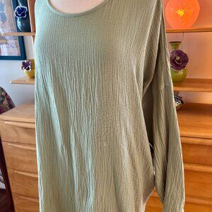 Bodil Oversized Light Green Cropped Organic Gauze Cotton Top One size fits ALL